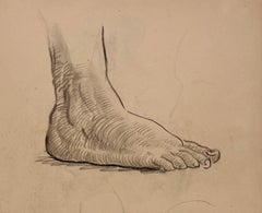 Un raffinato e moderno disegno di studio di figura anatomica accademica degli anni '30 (modello maschile, piede)