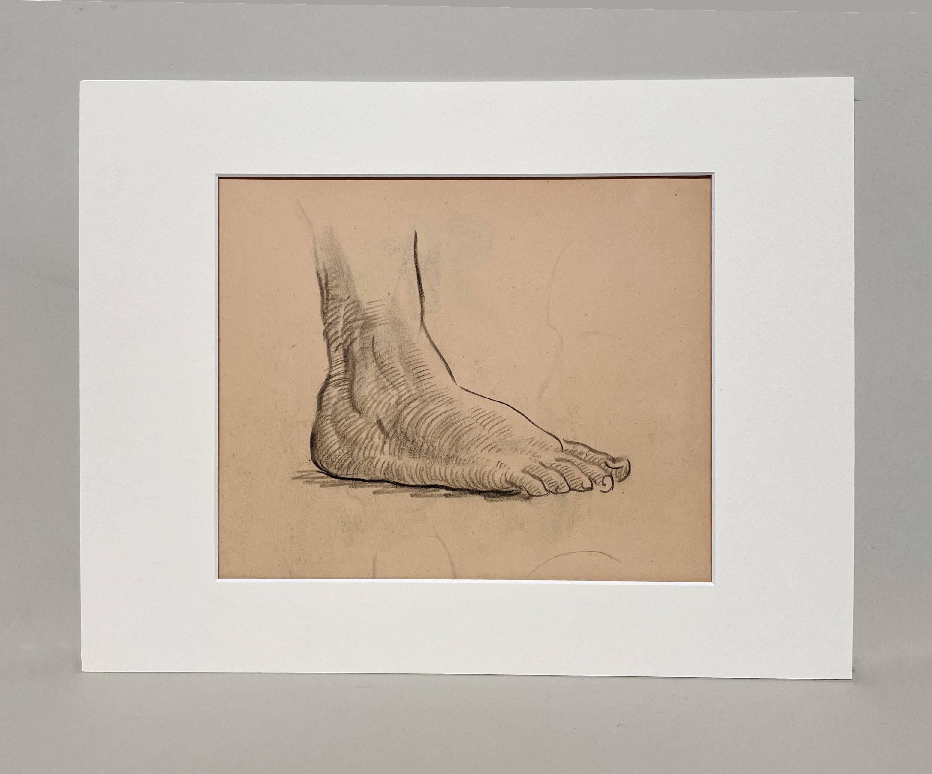 Dessin d'étude anatomique d'une belle figure académique moderne des années 1930 (Modèle masculin, pied) - Art de Harold Haydon