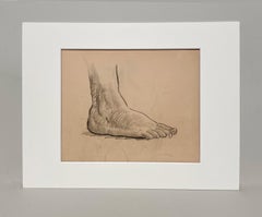 Dessin d'étude anatomique d'une belle figure académique moderne des années 1930 (Modèle masculin, pied)