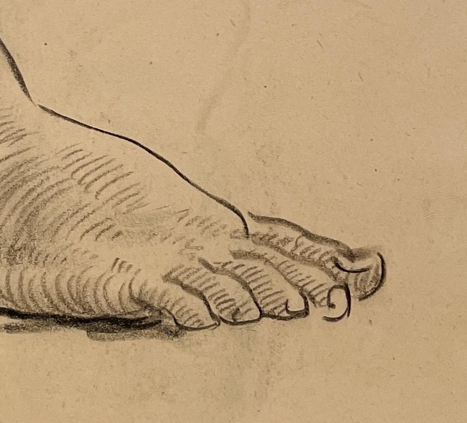 Dessin d'étude anatomique d'une belle figure académique moderne des années 1930 (Modèle masculin, pied) en vente 1