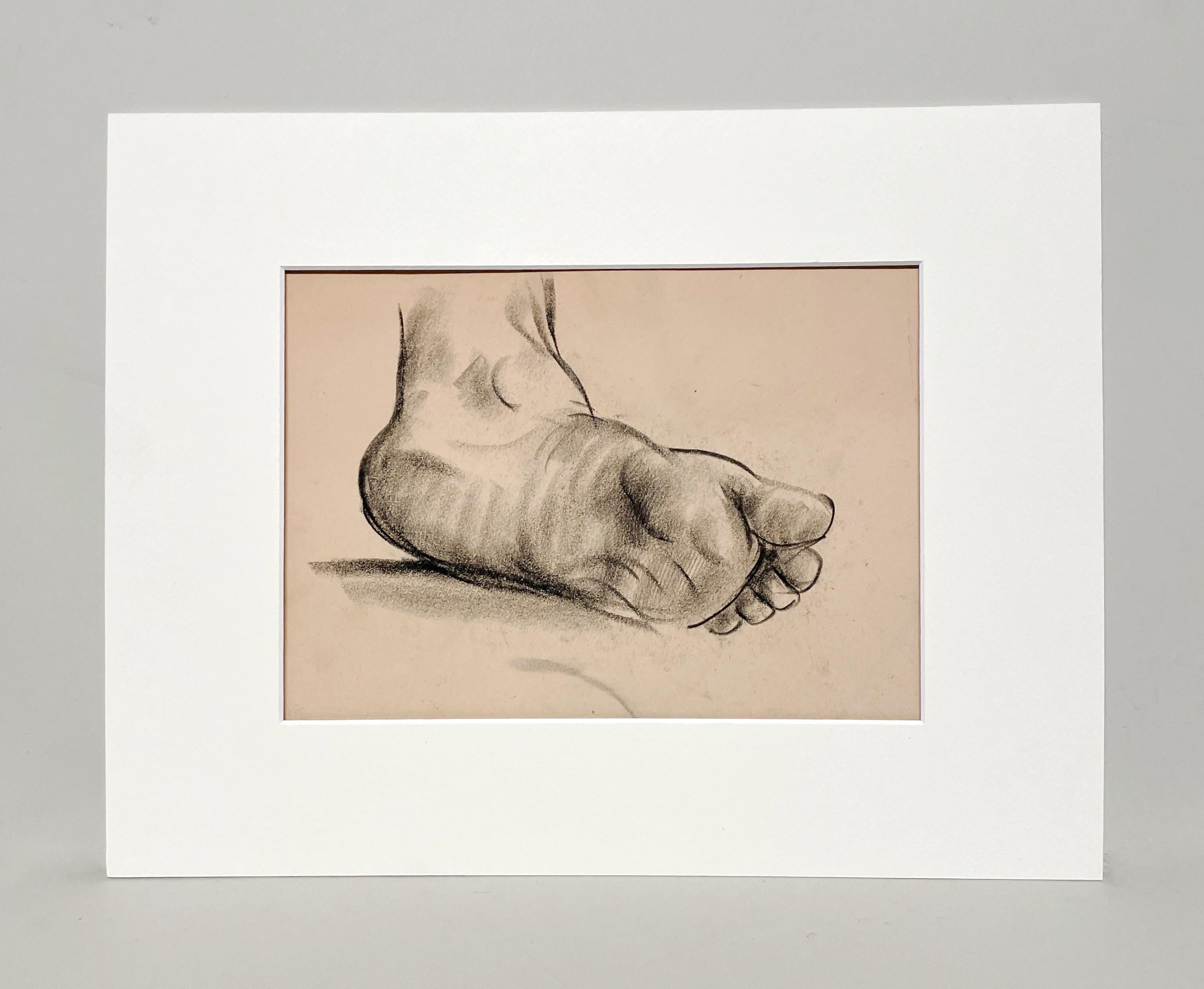 Dessin d'étude anatomique d'une belle figure académique moderne des années 1930 (Modèle masculin, pied) - Art de Harold Haydon
