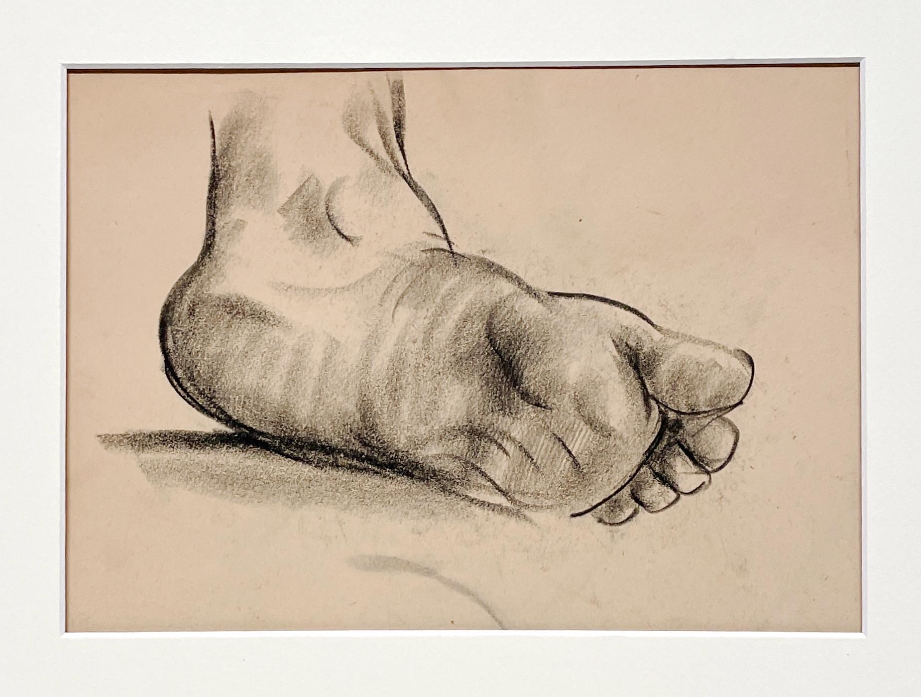 Dessin d'étude anatomique d'une belle figure académique moderne des années 1930 (Modèle masculin, pied) - Modernisme américain Art par Harold Haydon