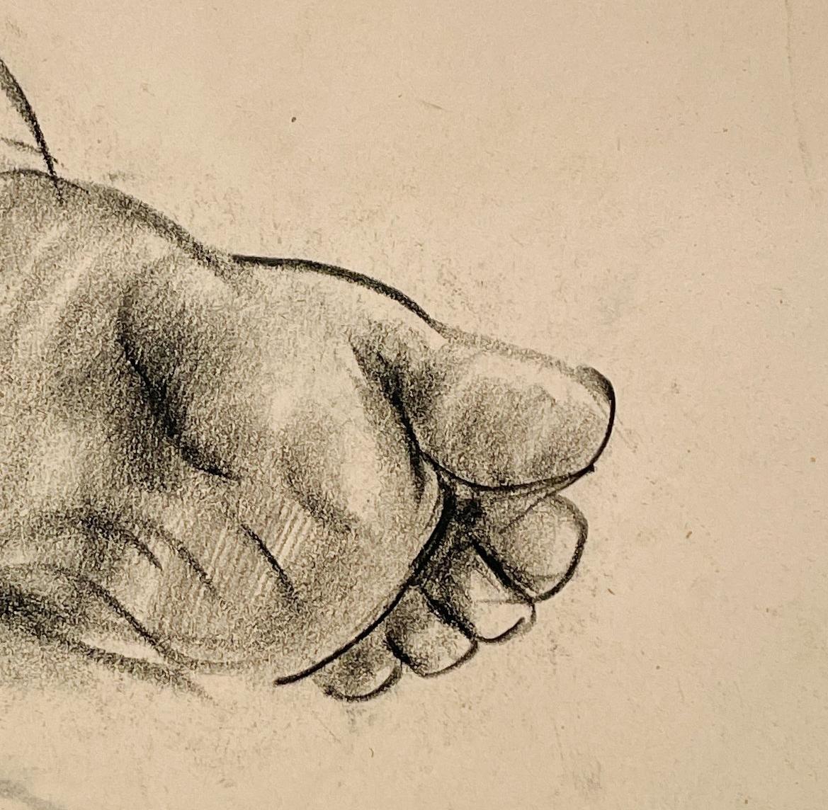 Dessin d'étude anatomique d'une belle figure académique moderne des années 1930 (Modèle masculin, pied) en vente 1
