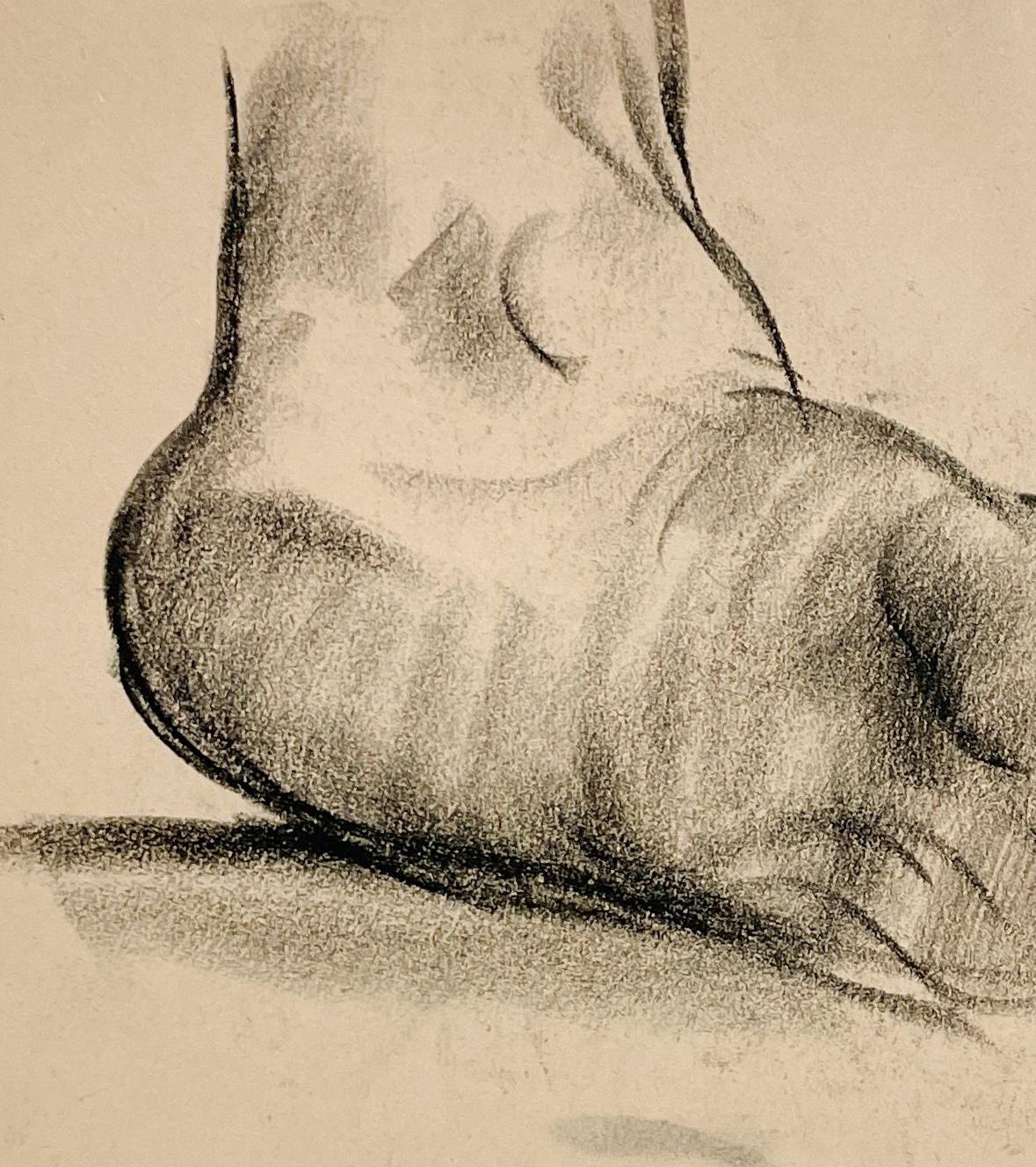 Dessin d'étude anatomique d'une belle figure académique moderne des années 1930 (Modèle masculin, pied) en vente 2