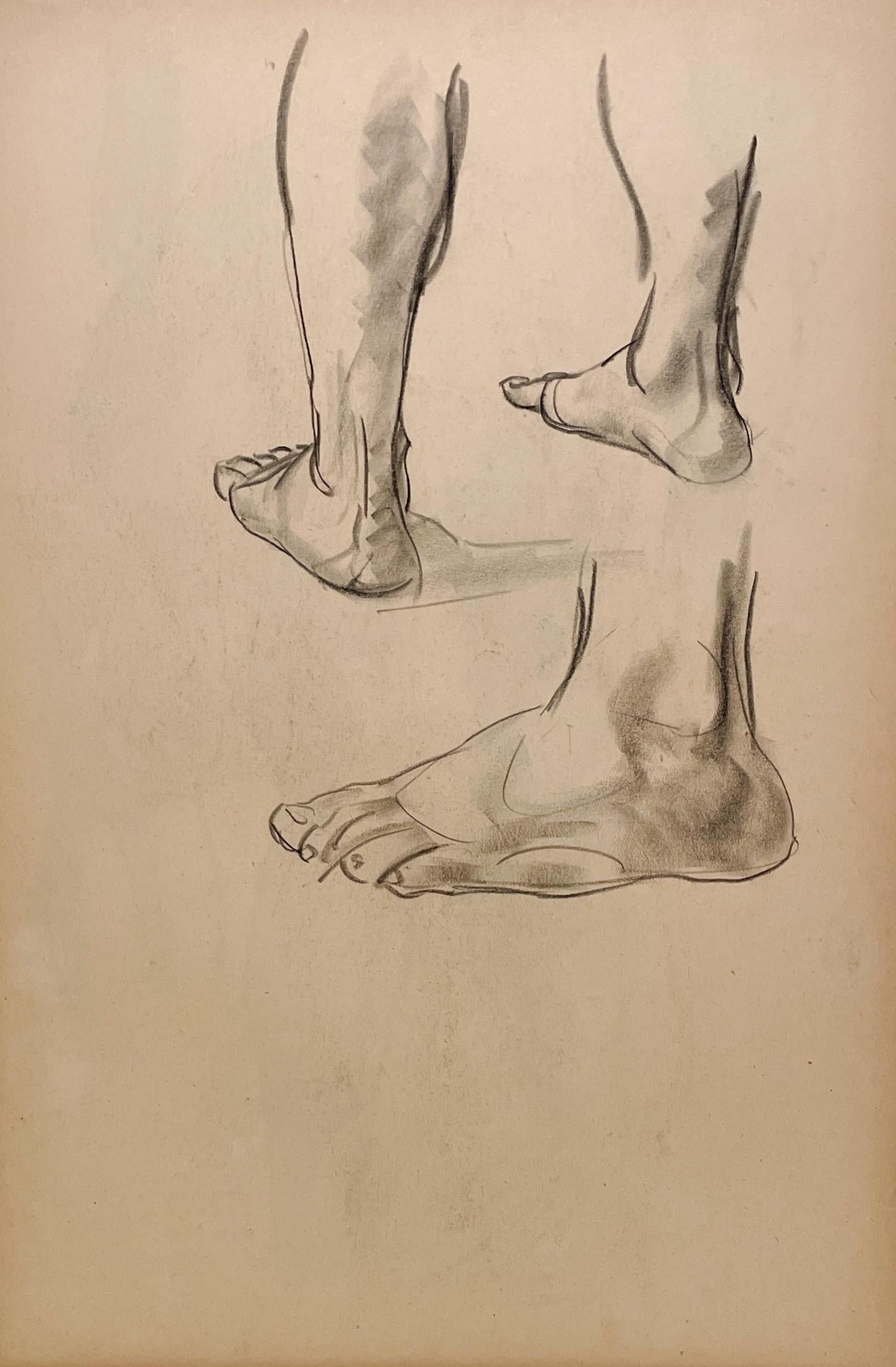 Figurative Art Harold Haydon - Dessin d'étude anatomique d'une belle figure académique moderne des années 1930 (Modèle masculin, pieds)