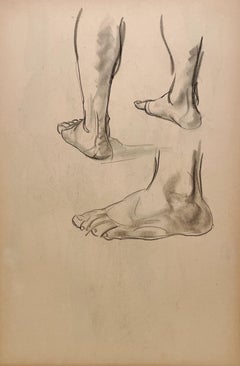 Un raffinato e moderno disegno di studio di figura anatomica accademica degli anni '30 (modello maschile, piedi)