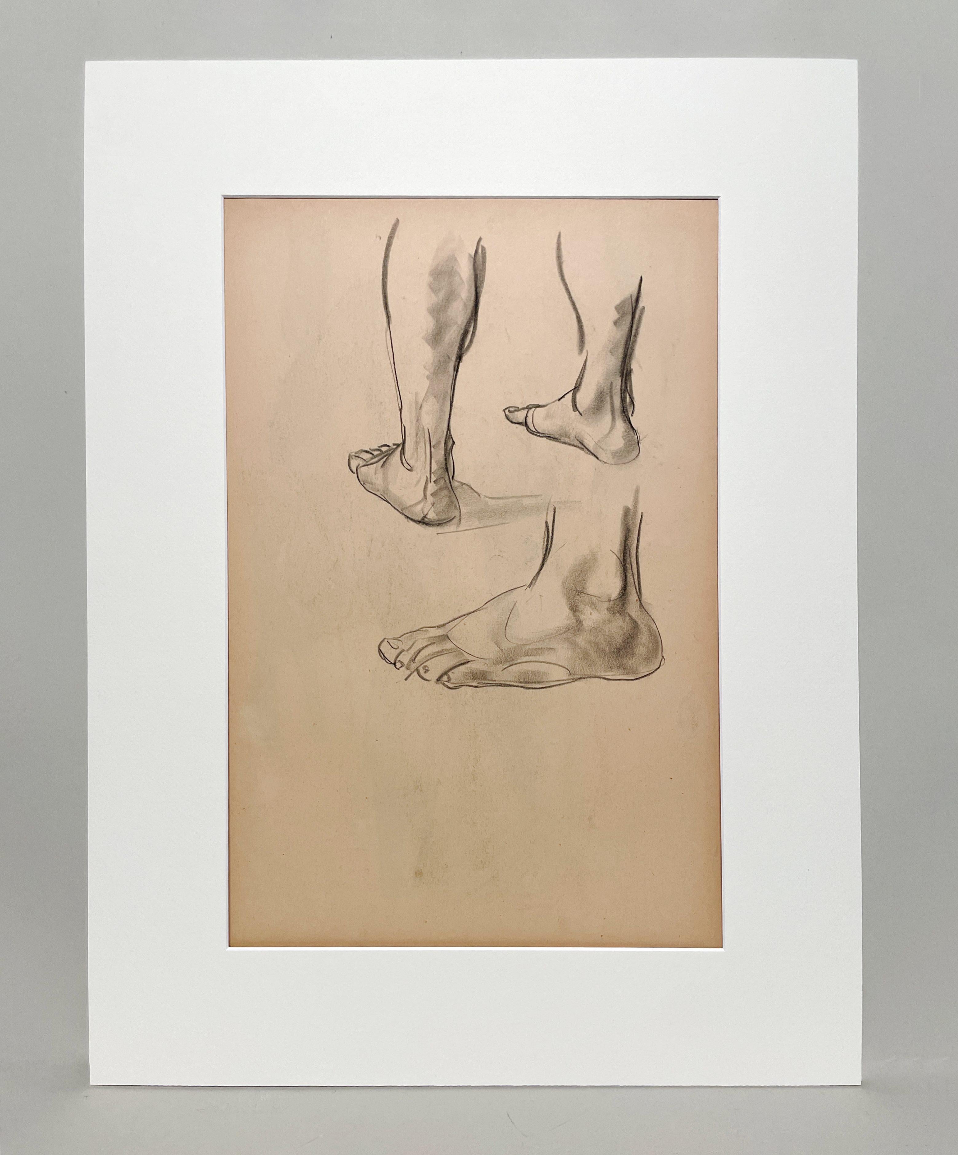 Dessin d'étude anatomique d'une belle figure académique moderne des années 1930 (Modèle masculin, pieds) - Art de Harold Haydon