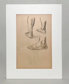 Dessin d'étude anatomique d'une belle figure académique moderne des années 1930 (Modèle masculin, pieds)