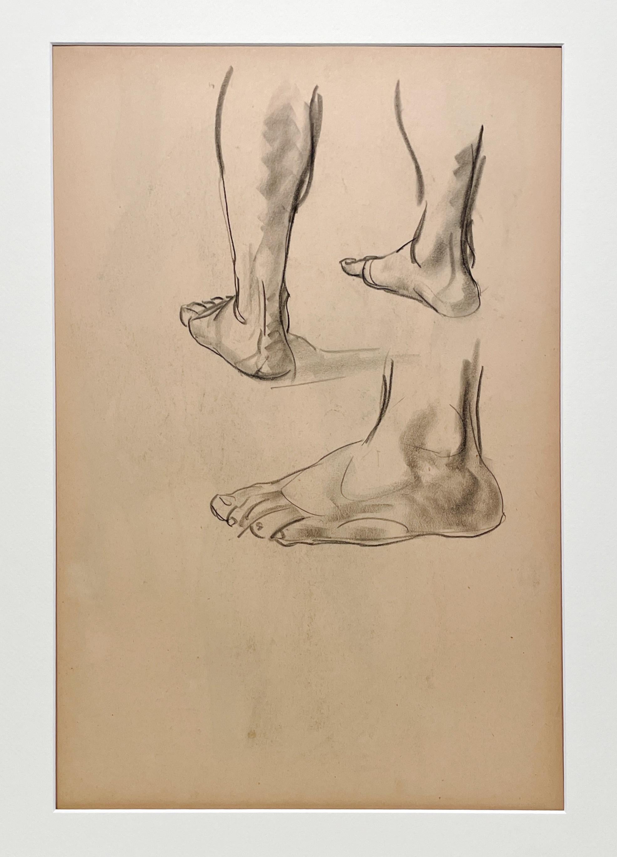 Dessin d'étude anatomique d'une belle figure académique moderne des années 1930 (Modèle masculin, pieds) - Modernisme américain Art par Harold Haydon
