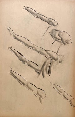 Un raffinato e moderno disegno di studio di figura anatomica accademica degli anni '30 (modello maschile, braccia)