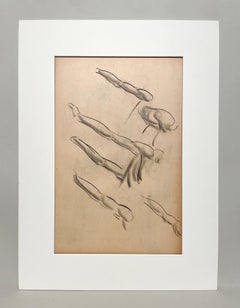 A Fine, Modern 1930s Academic Anatomical Figure Study Drawing (Male Model, Arms)