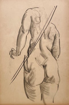 Eine sehr fein gezeichnete moderne Figurenstudie eines weiblichen Aktmodells aus den 1930er Jahren (Rückseite)
