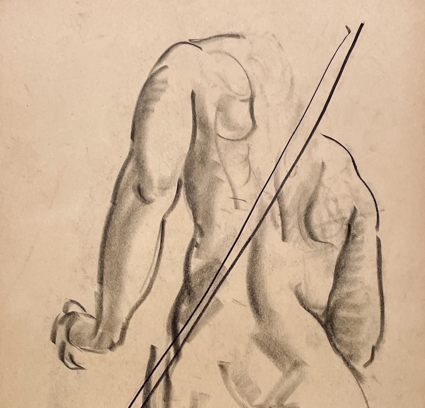 Étude de figure moderne des années 1930 très finement dessinée d'un modèle féminin nu (dos) - Beige Figurative Art par Harold Haydon