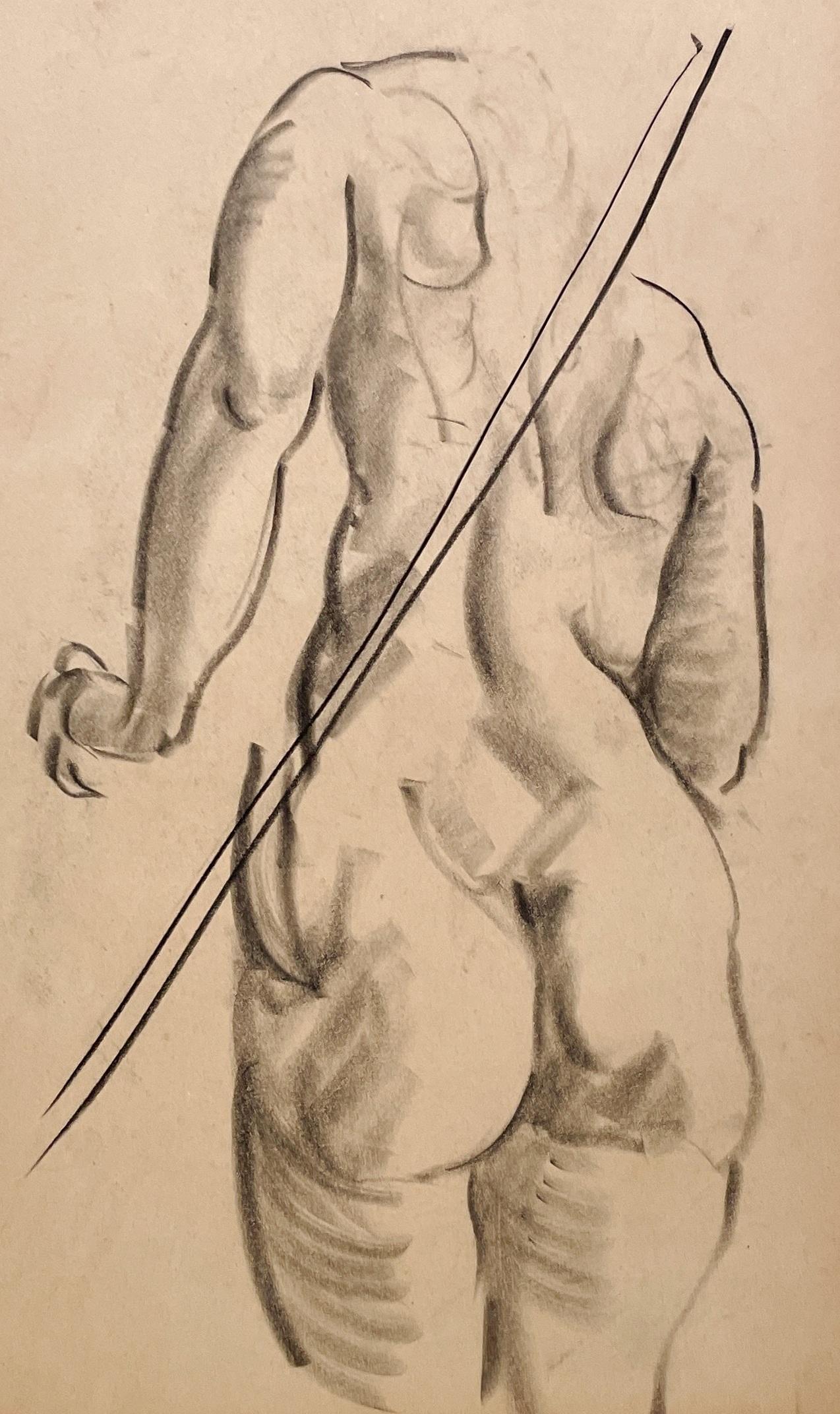 Étude de figure moderne des années 1930 très finement dessinée d'un modèle féminin nu (dos) en vente 1