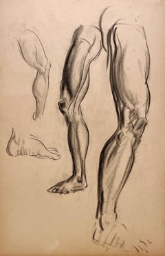 A Fine, Modern 1930s Academic Anatomical Figure Study Drawing (Male Legs & Feet)