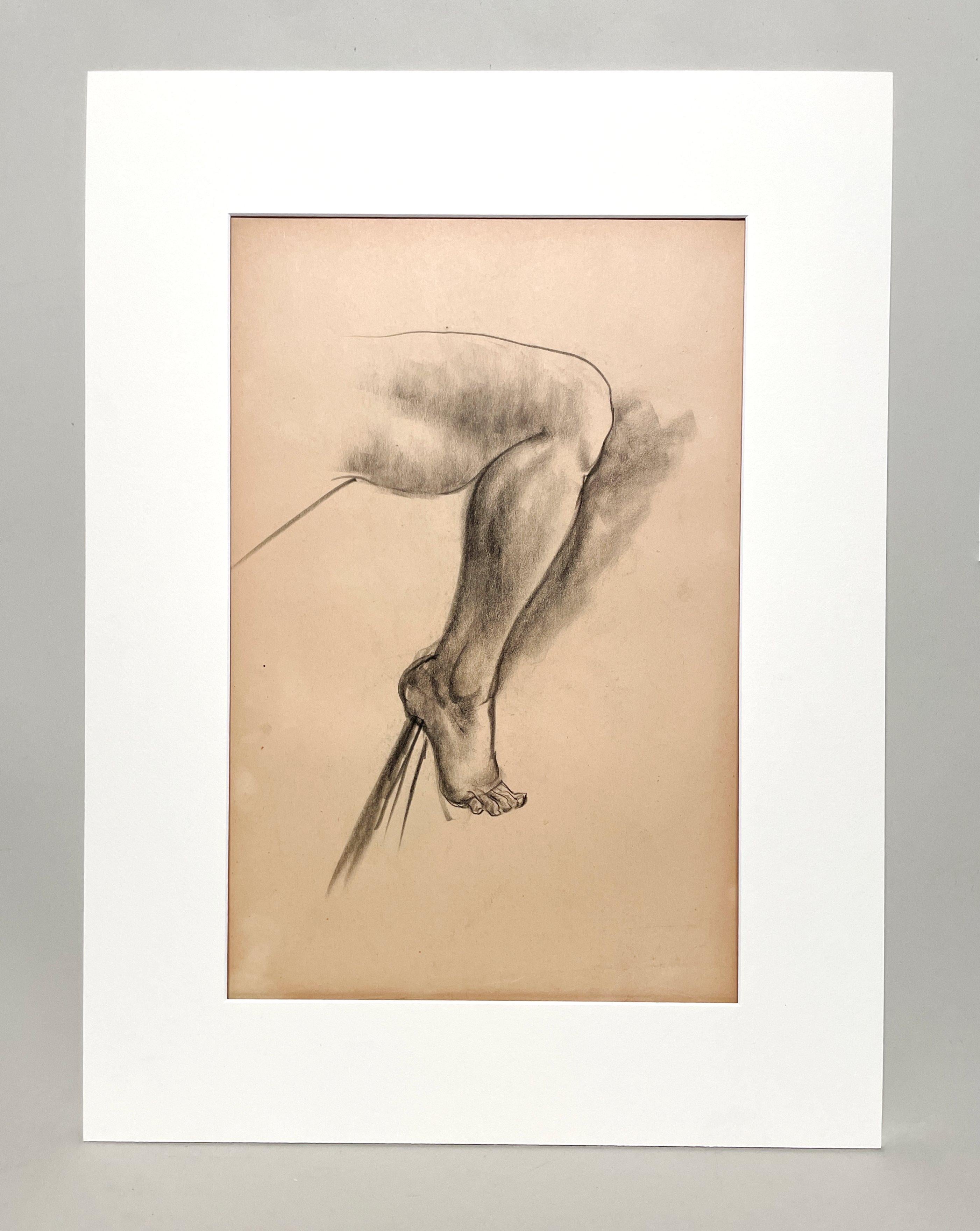 Un raffinato e moderno studio di figura anatomica accademica degli anni '30 (gamba femminile, ginocchio e piede) - Art di Harold Haydon
