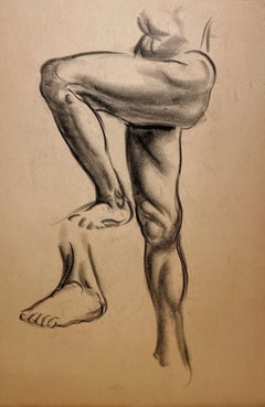 Un raffinato e moderno studio di figura anatomica accademica degli anni '30 (gamba maschile, ginocchio e piede)