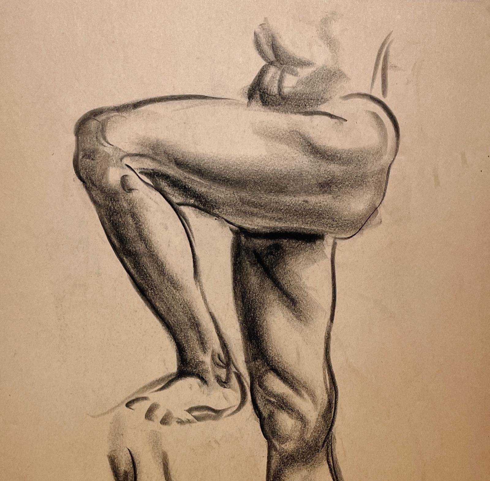 Un raffinato e moderno studio di figura anatomica accademica degli anni '30 (gamba maschile, ginocchio e piede) - Figurative Art Marrone di Harold Haydon