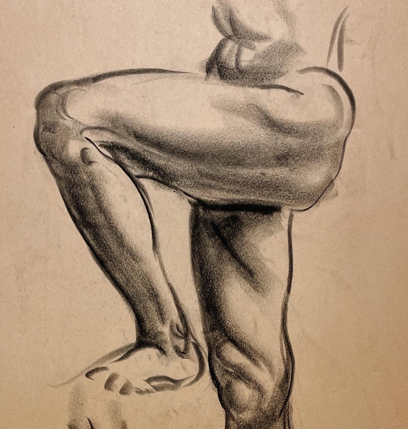 Un raffinato e moderno studio di figura anatomica accademica degli anni '30 (gamba maschile, ginocchio e piede) in vendita 1