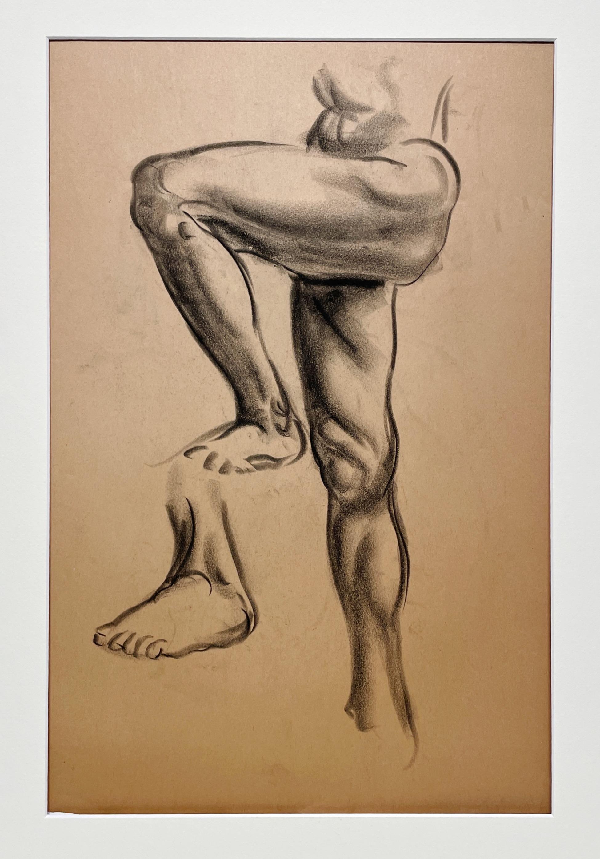 Un raffinato e moderno studio di figura anatomica accademica degli anni '30 (gamba maschile, ginocchio e piede) - Art American Modern di Harold Haydon