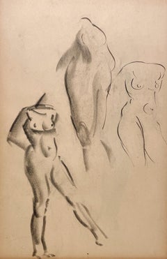 A Very Finely Drawn 1930s Modern Figure Study of a Standing Female Nude Model