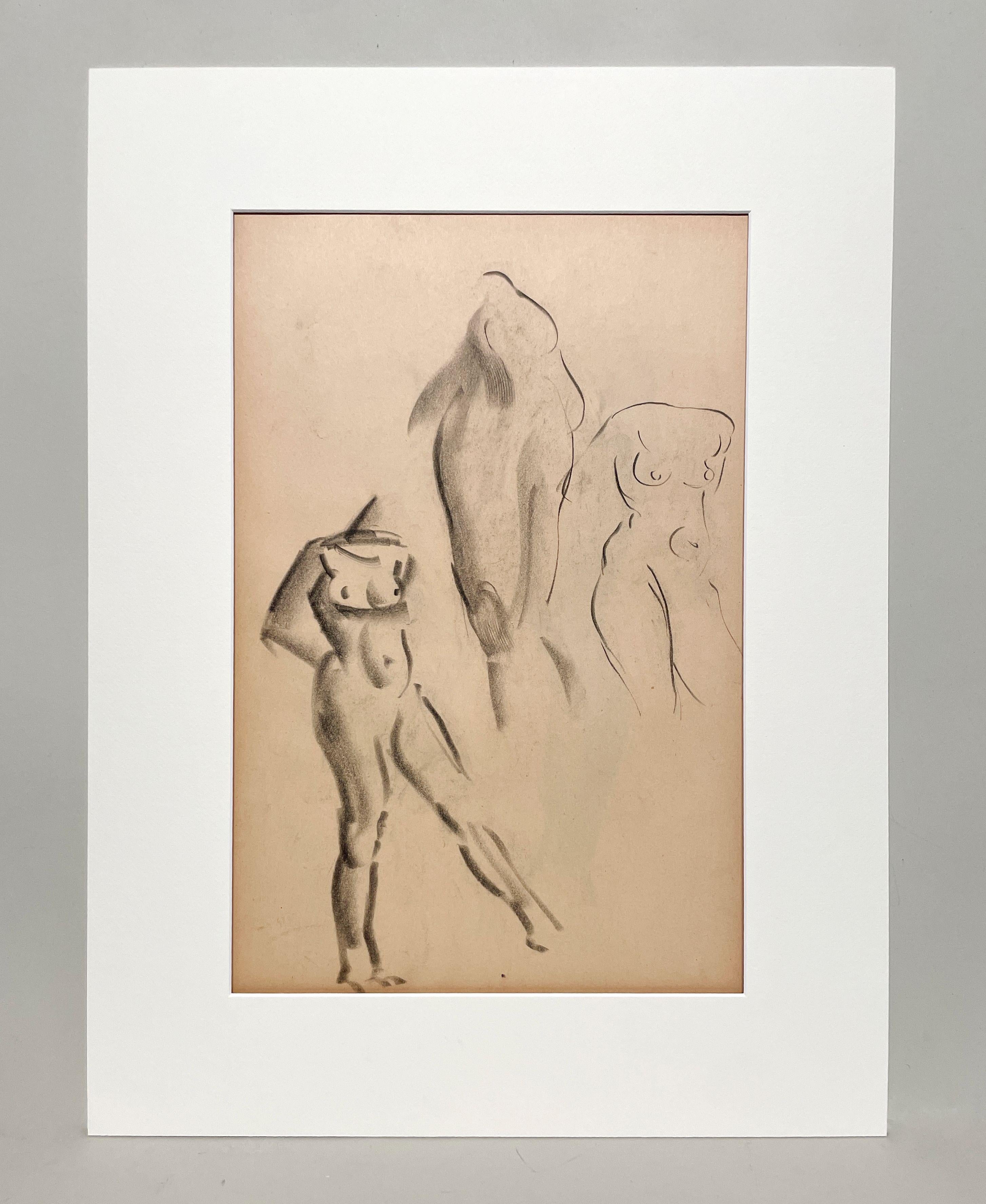 Étude de figure moderne des années 1930, très finement dessinée, d'un modèle féminin nu - Art de Harold Haydon