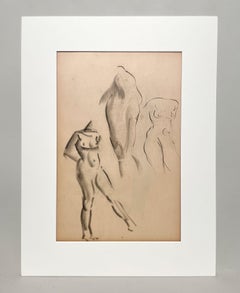 Étude de figure moderne des années 1930, très finement dessinée, d'un modèle féminin nu debout