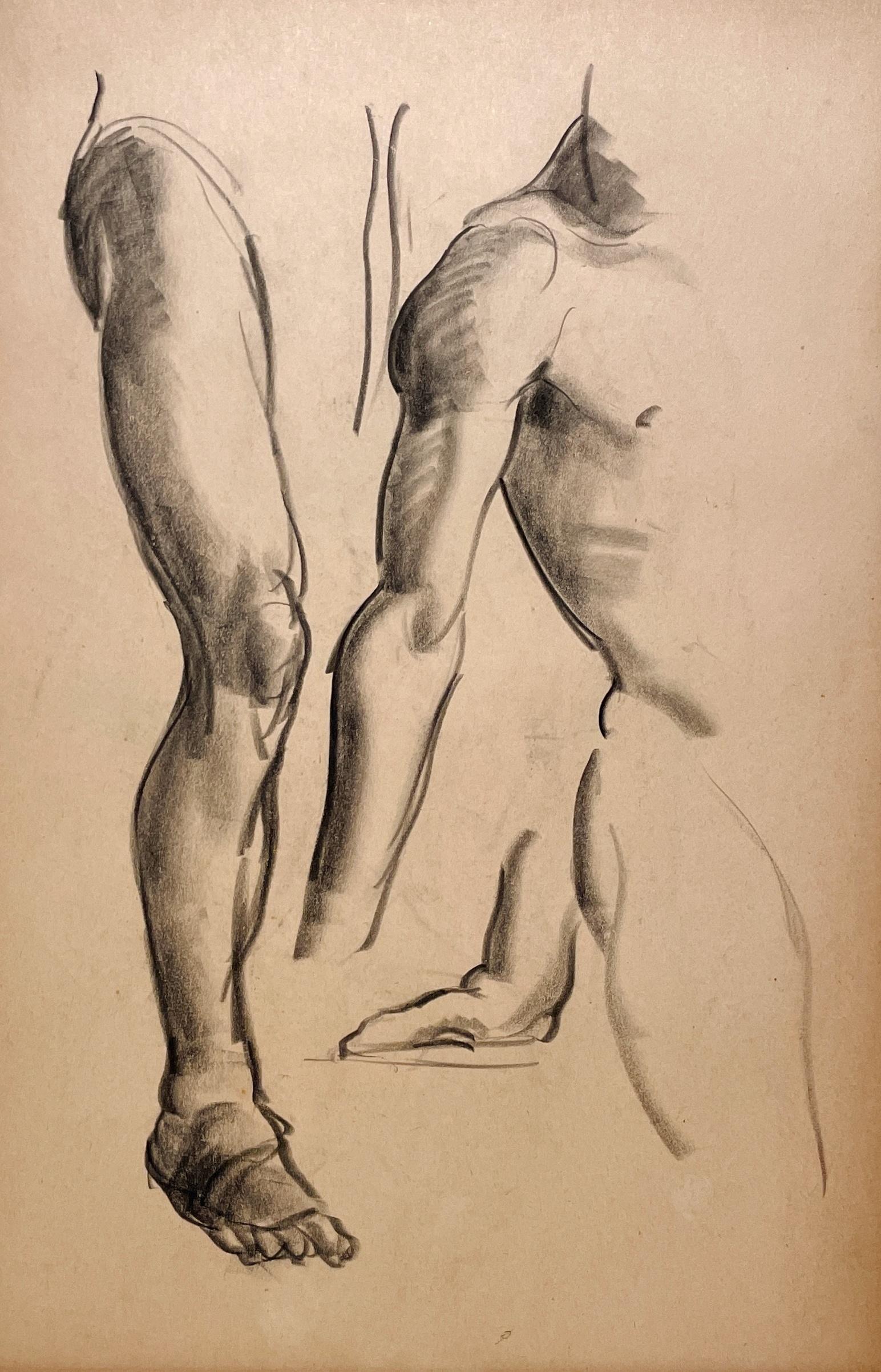 Nude de Harold Haydon - Dibujo de estudio anatómico de un modelo masculino, moderno y académico de los años 30