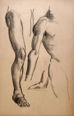 Dibujo de estudio anatómico de un modelo masculino, moderno y académico de los años 30