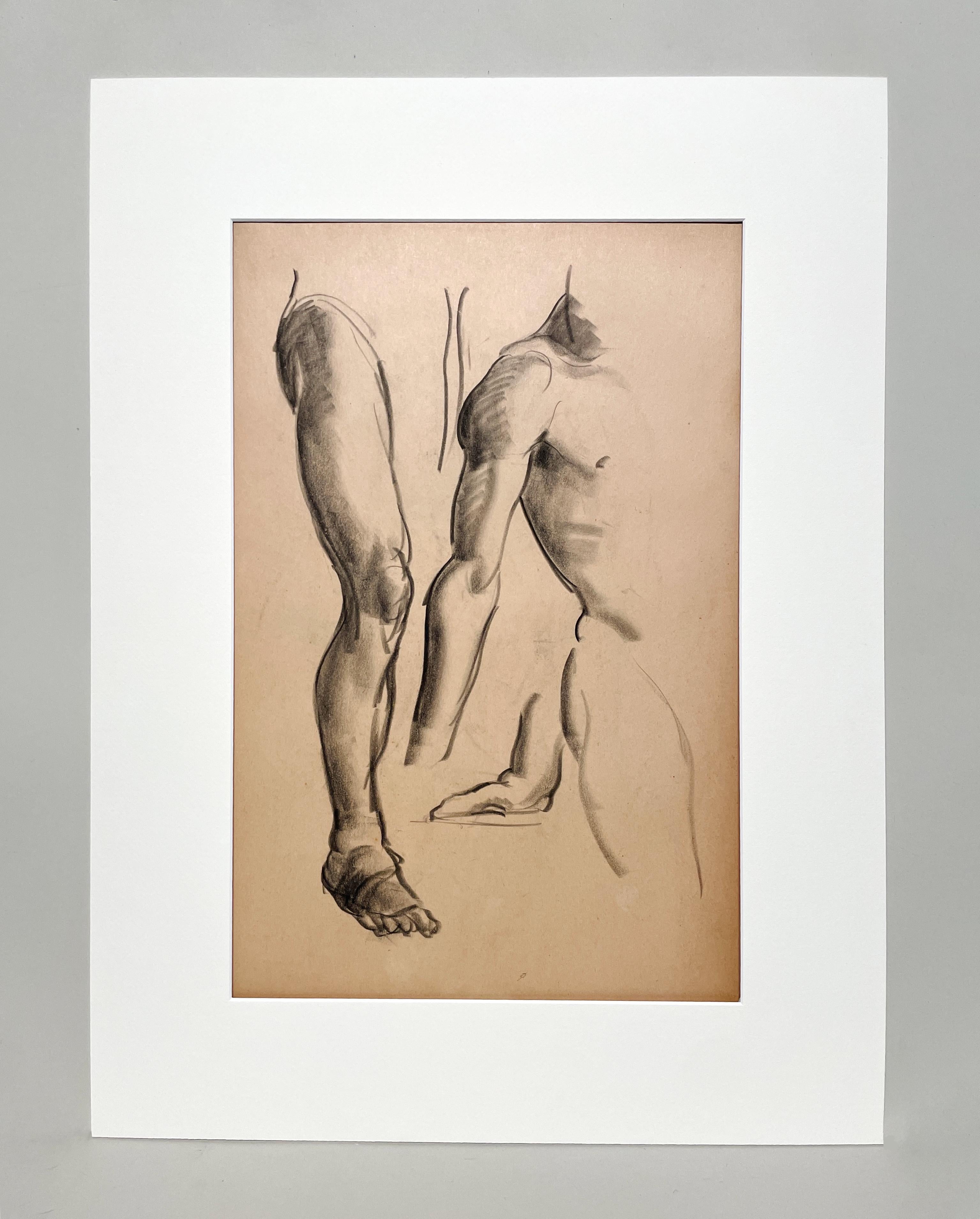 Dibujo de estudio anatómico de un modelo masculino, moderno y académico de los años 30 - Art de Harold Haydon