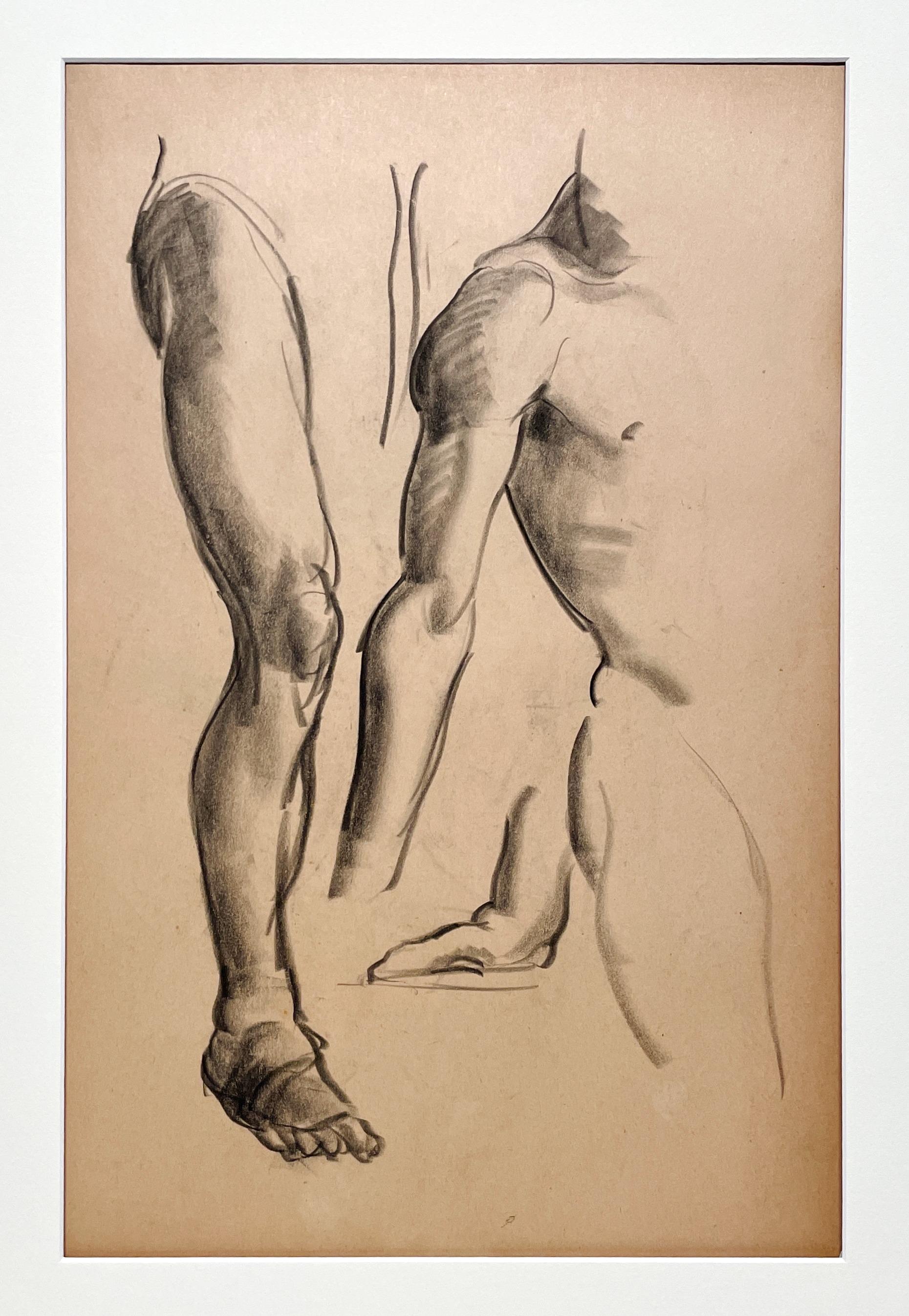 Dibujo de estudio anatómico de un modelo masculino, moderno y académico de los años 30 - Art moderno estadounidense de Harold Haydon