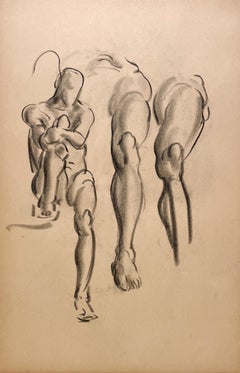 Fino y moderno estudio anatómico de la década de 1930 de un modelo masculino desnudo