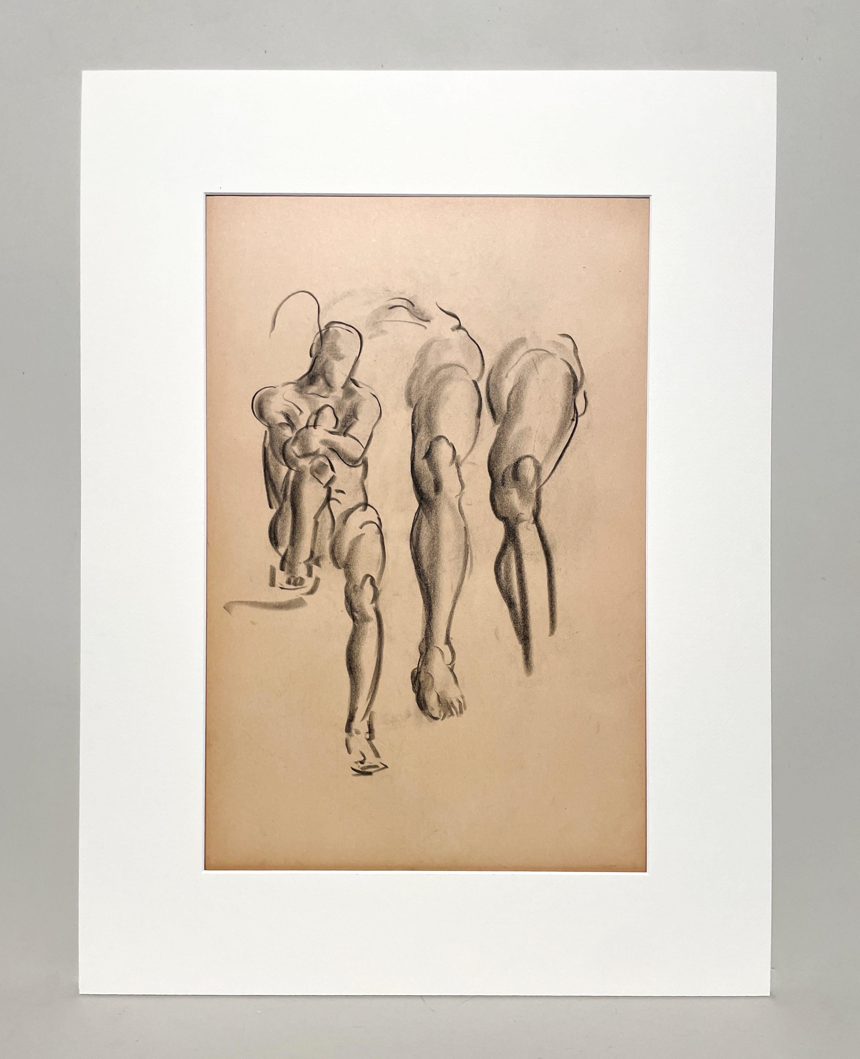 Belle étude anatomique académique moderne des années 1930 d'un modèle masculin nu - Art de Harold Haydon