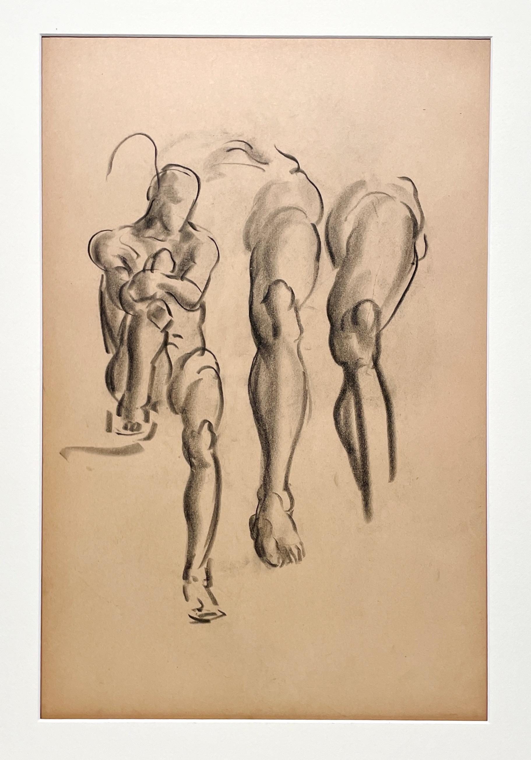 Belle étude anatomique académique moderne des années 1930 d'un modèle masculin nu - Modernisme américain Art par Harold Haydon