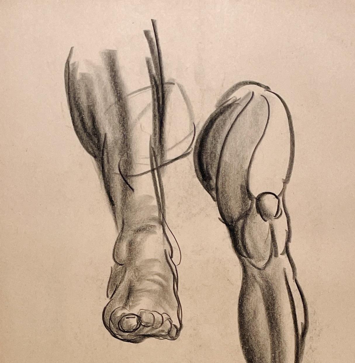 Un raffinato e moderno studio di figura anatomica accademica degli anni '30 (gambe, ginocchio e piedi maschili) - Nude Beige di Harold Haydon