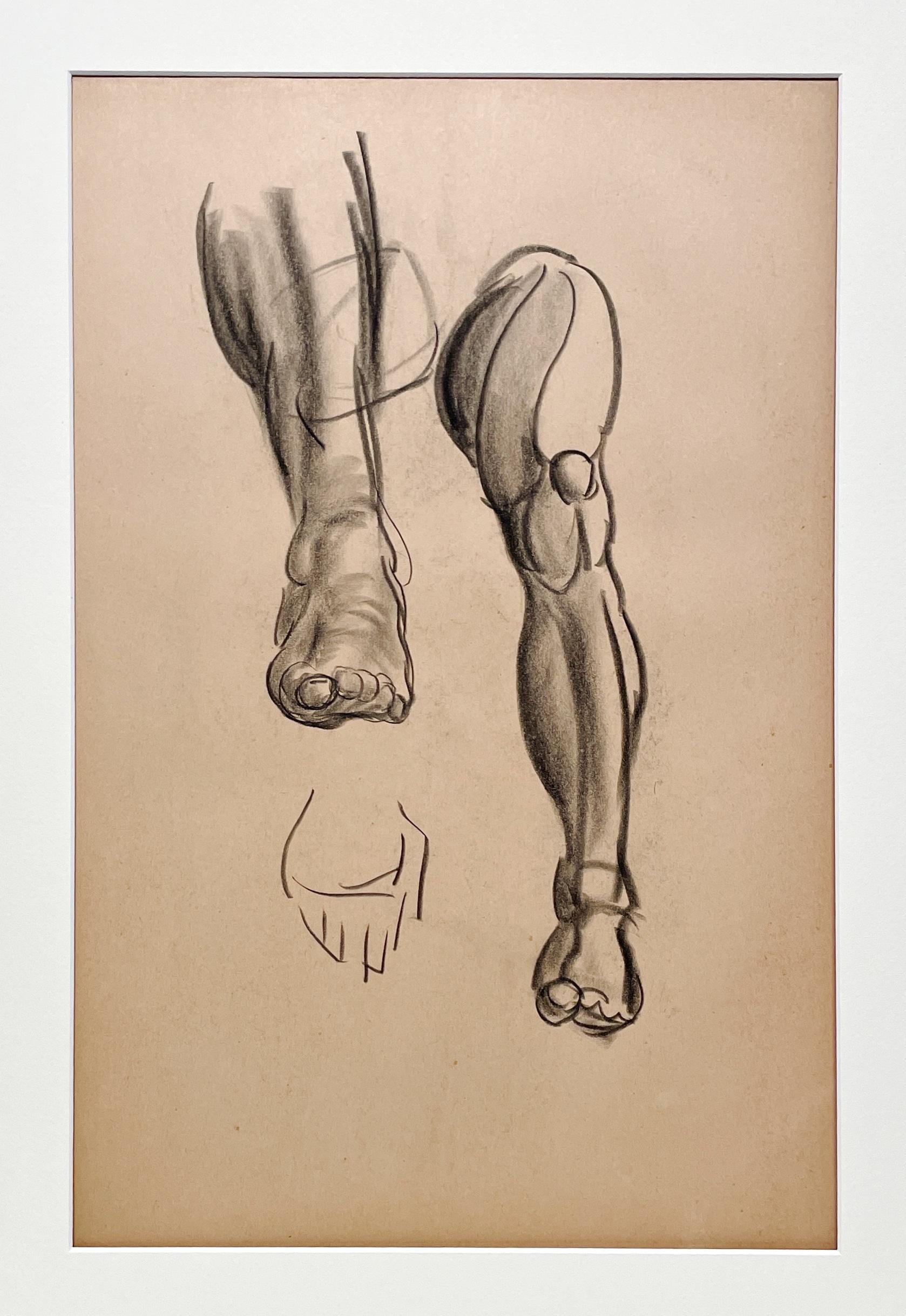Un raffinato e moderno studio di figura anatomica accademica degli anni '30 (gambe, ginocchio e piedi maschili) - Art American Modern di Harold Haydon
