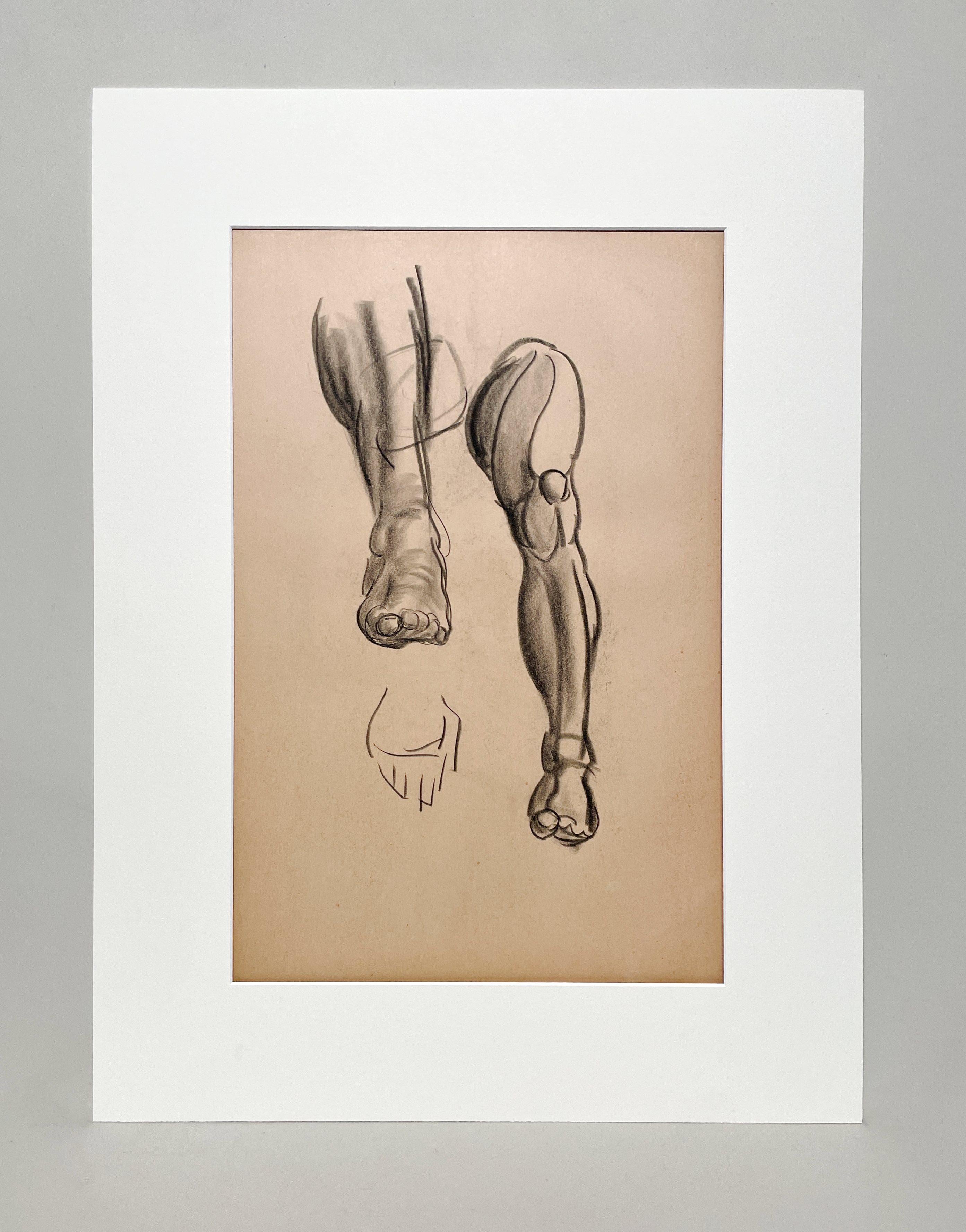 Un raffinato e moderno studio di figura anatomica accademica degli anni '30 (gambe, ginocchio e piedi maschili) - Art di Harold Haydon
