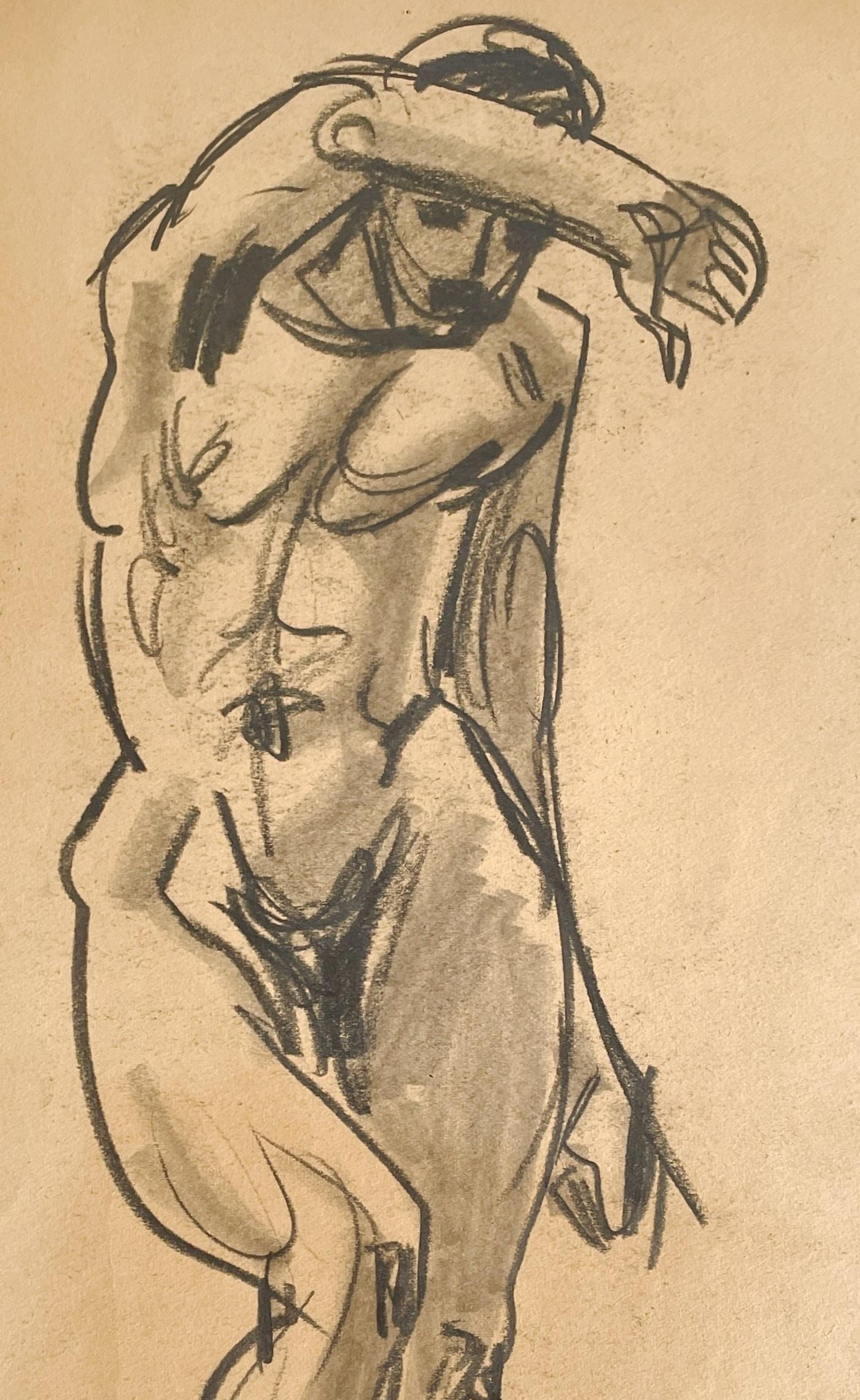 Dessin d'étude d'une figure académique moderne des années 1940, modèle masculin nu debout en vente 1