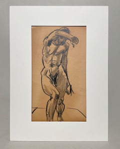 A Fine 1940s, Modern Academic Figure Study Drawing, Standing Male Nude Model