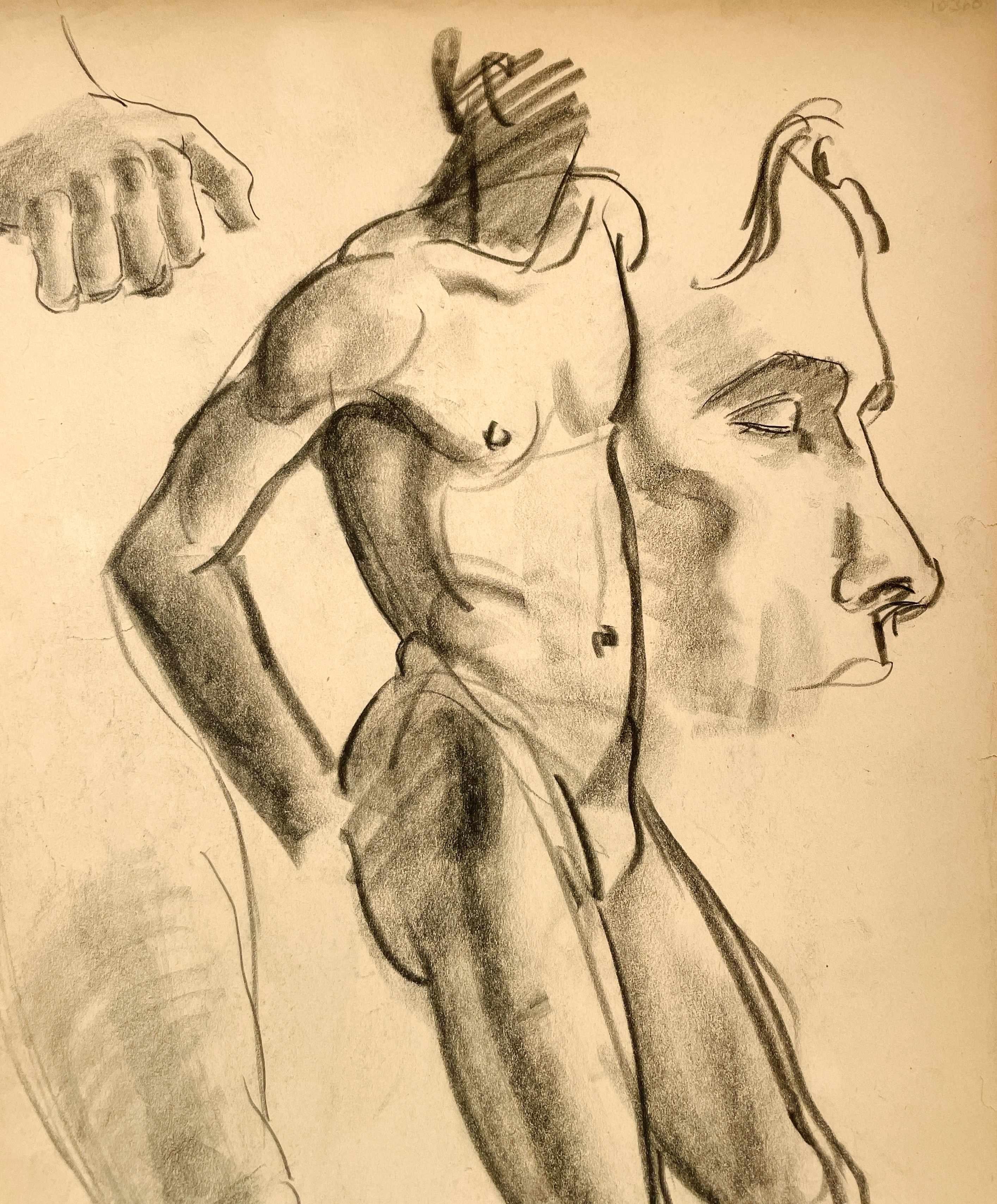 Estudio de Figura Académica Moderna de los años 30; Composite- Modelo Masculino Desnudo de Pie en venta 2