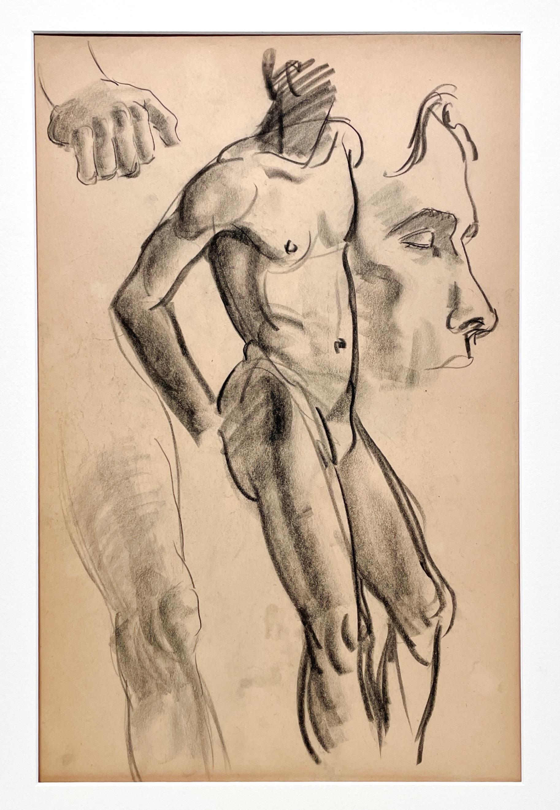 Estudio de Figura Académica Moderna de los años 30; Composite- Modelo Masculino Desnudo de Pie - Art moderno estadounidense de Harold Haydon