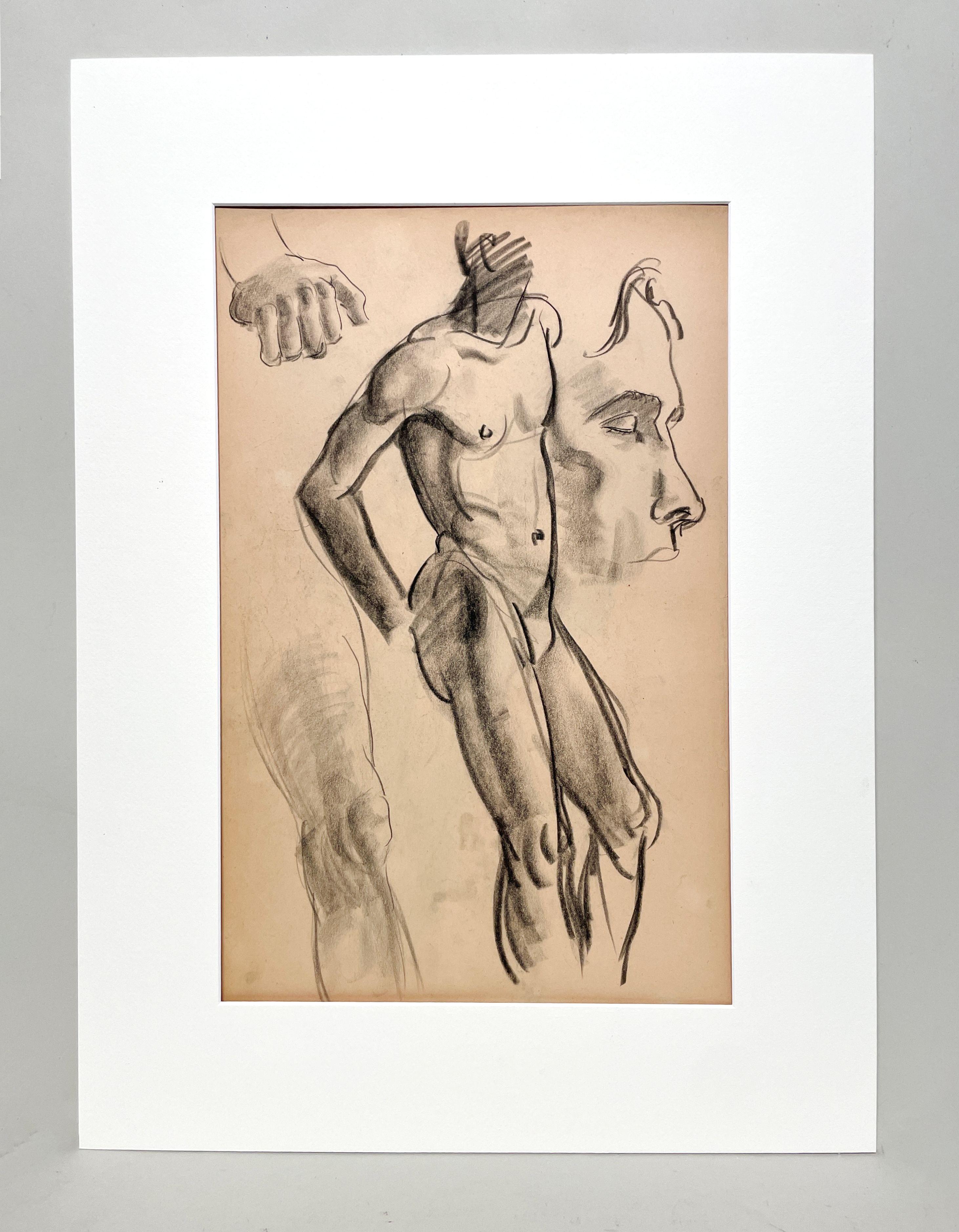 Estudio de Figura Académica Moderna de los años 30; Composite- Modelo Masculino Desnudo de Pie - Art de Harold Haydon