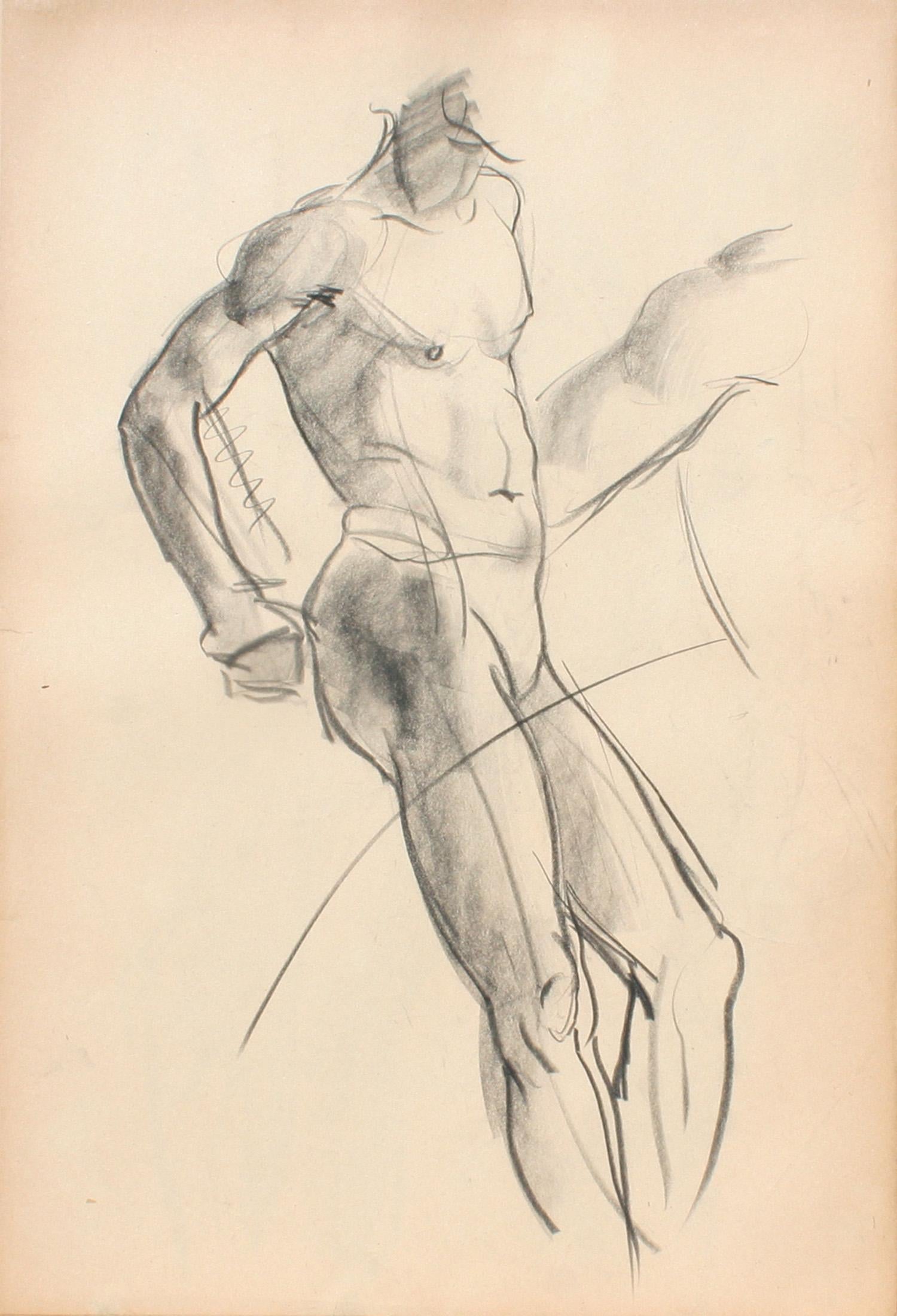 Estudio de Figura Académica Moderna de los años 30; Composite- Modelo Masculino Desnudo de Pie en venta 4