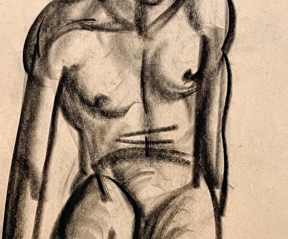 Dessin d'étude de figure académique moderne des années 1930 représentant un modèle No No assis. en vente 2