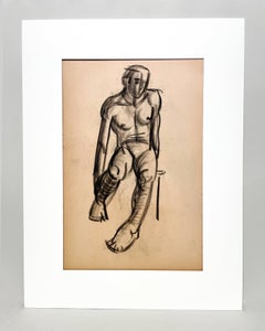 A Fine 1930s, Modern Academic Figure Study Drawing of a Seated Male Nude Model