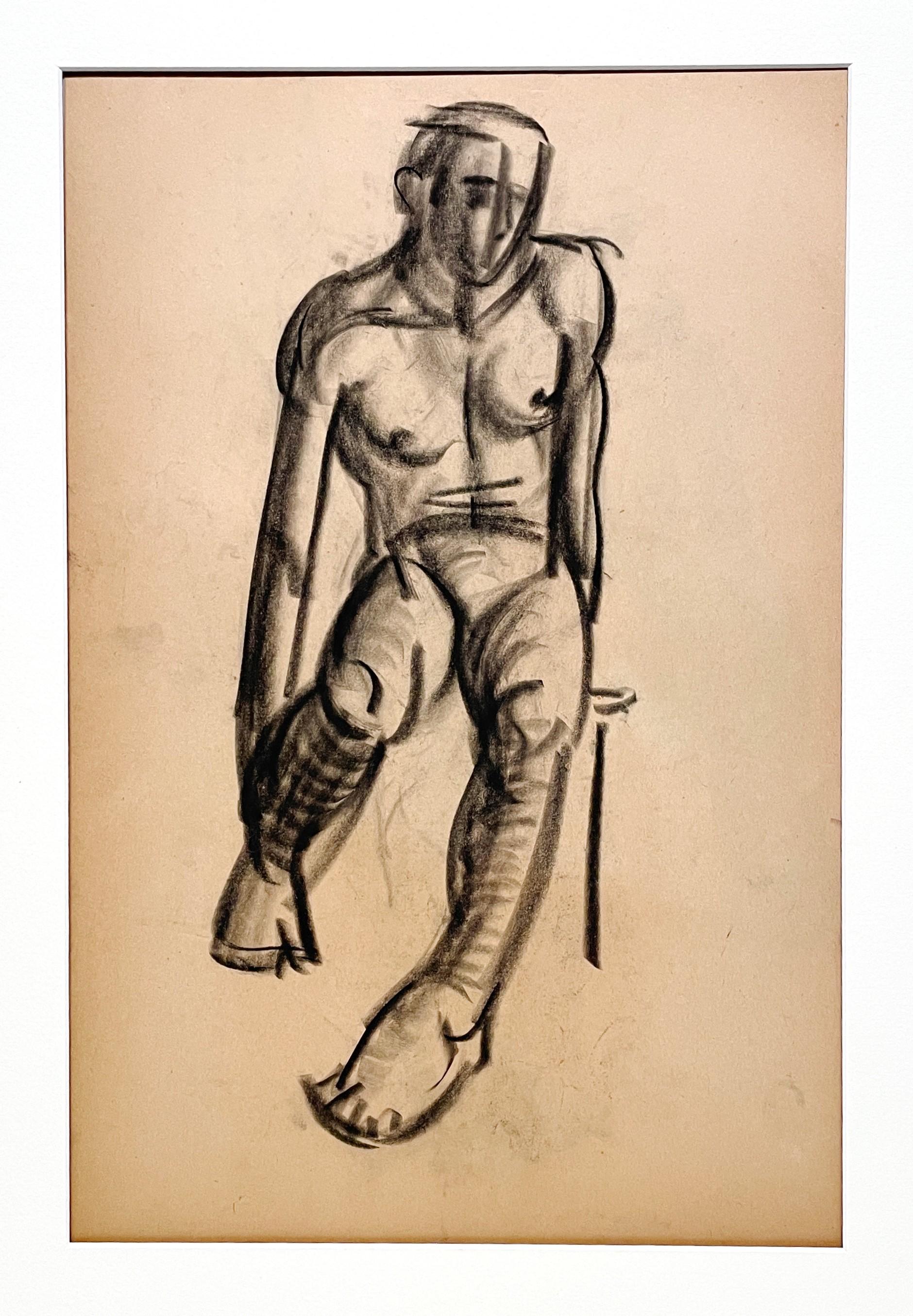 Dessin d'étude de figure académique moderne des années 1930 représentant un modèle No No assis. - Modernisme américain Art par Harold Haydon