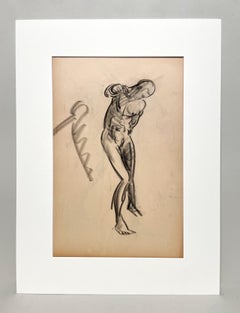A Fine 1930s, Modern Academic Figure Study Drawing of a Standing Male Nude Model