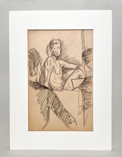 A Fine 1930s Modern Drawing- Figure Study Sketch Class, Artists & Male Model