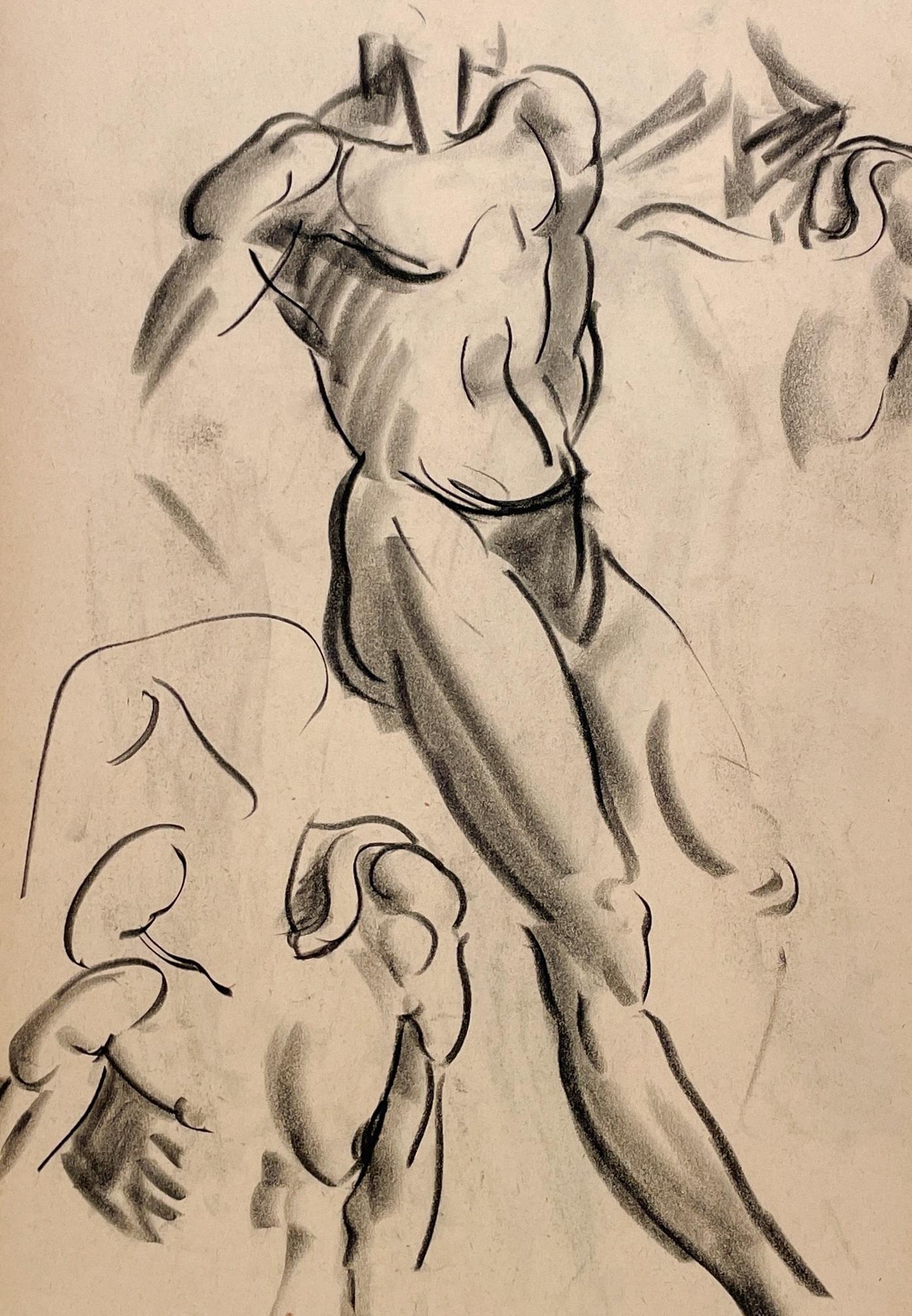Beau dessin d'étude de figure académique moderne des années 1930 d'un modèle masculin nu debout par le célèbre artiste de Chicago, Harold Haydon (Am. 1909-1994).  Un dessin au fusain exceptionnellement bien exécuté par Haydon au début des années