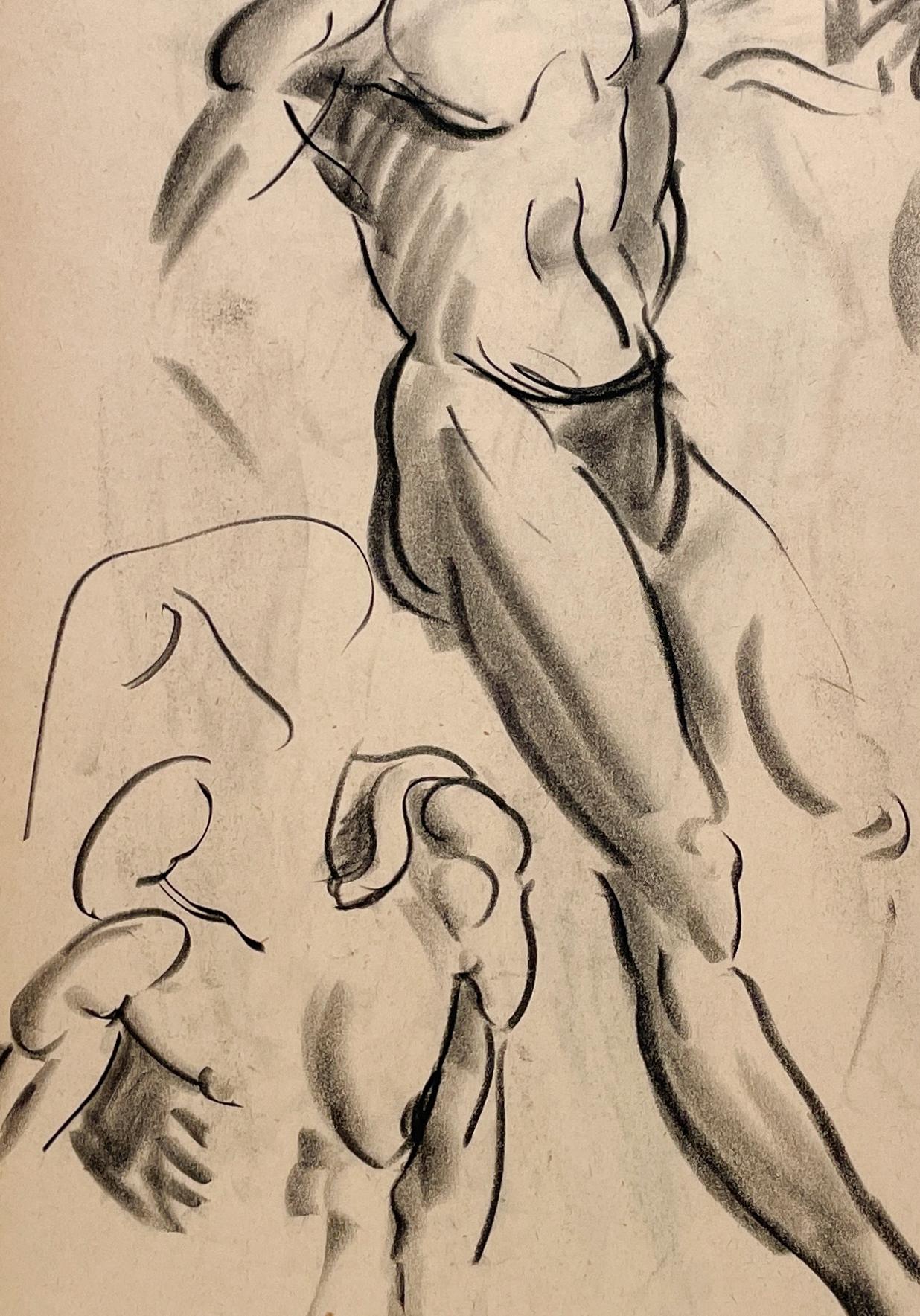 Dessin d'étude de figure académique moderne des années 1930 d'un modèle masculin nu debout en vente 2